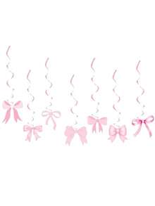 7pcs Pink Bow Party Hanging Swirls Decorations, Bowknot Birthday Party Foil Ceiling Decor For Women Bowknot Bachelorette Wedding Party Decorations,Black Bow Photo Props - 粉色 - 查看 1