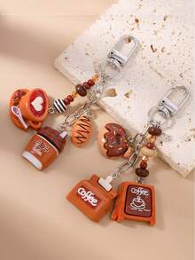 1件装休闲欧美风时尚仿真食物钥匙扣，面包和咖啡钥匙链吊坠 - 棕色 - 查看 1