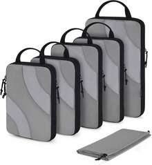 ¡RecomendadoBAGSMART Cubos de Embalaje de Compresión para Viaje, Juego de 6 Cubos de Embalaje de Viaje para Maletas, Juego de Bolsas Organizadoras de Equipaje de Compresión, Organizadores de Embalaje Ligeros Rosa¡Top de Temporada - 05-Gris - Ver 8