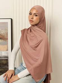 1pc Women's Simple Classic Solid Color Elegant Casual Edged Scarf, Premium Knit Fabric Viscose Jersey Hijabs Scarf, Long Turban Style Headscarf, Suitable For Daily Life, Outings And Gatherings - Multicolor - View 6