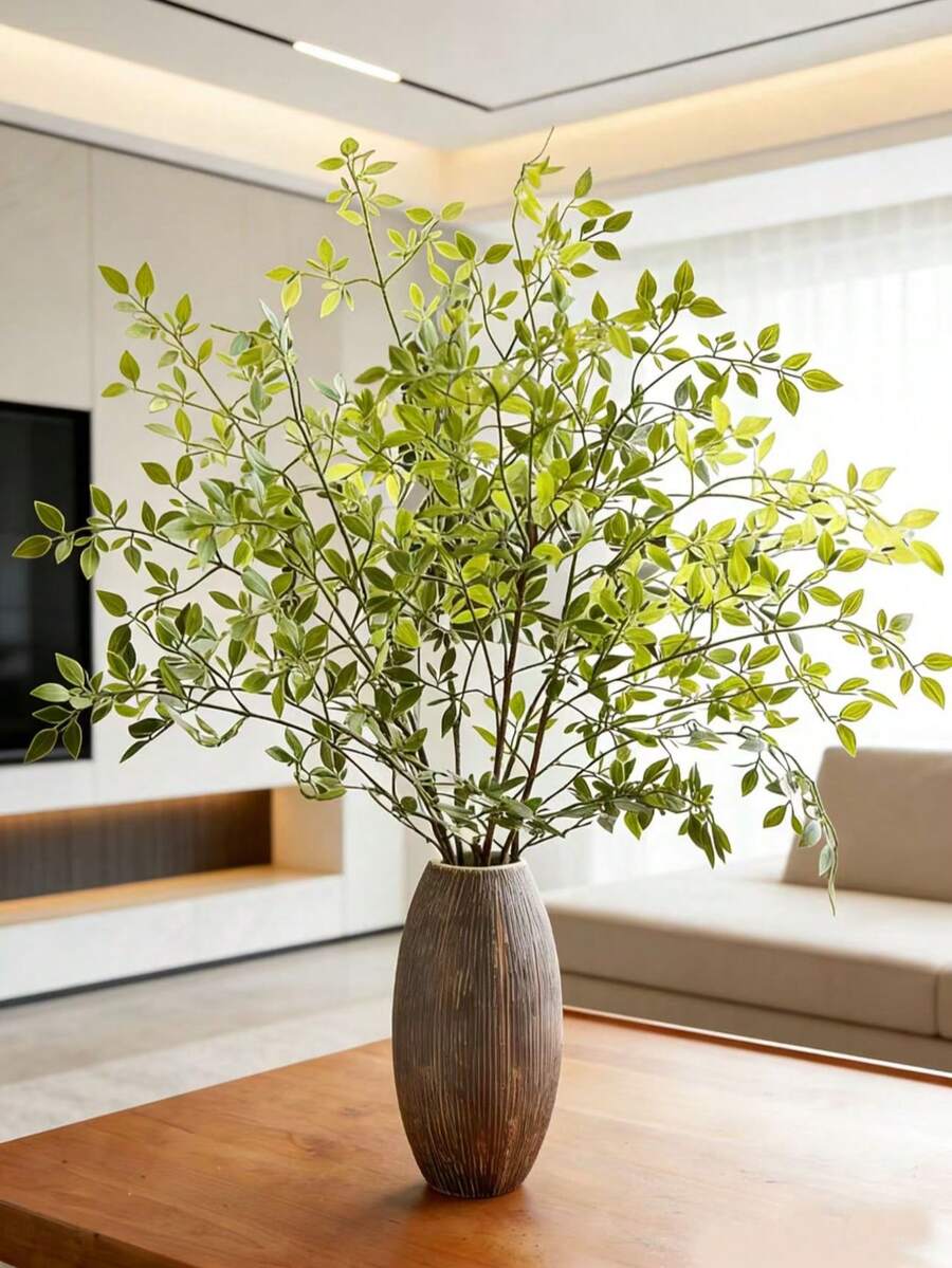 1/3 人造绿色植物枝条 - 逼真的卡罗莱纳假枝，人造塑料高枝，适合用作花瓶填充物、桌面中心装饰品、家庭办公室婚礼装饰、室内外假植物，柔韧耐热，不褪色。