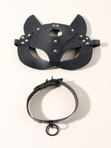 1个皮质狐狸面具，化装舞会面具，服装配饰道具 - 黑色 - 查看 6