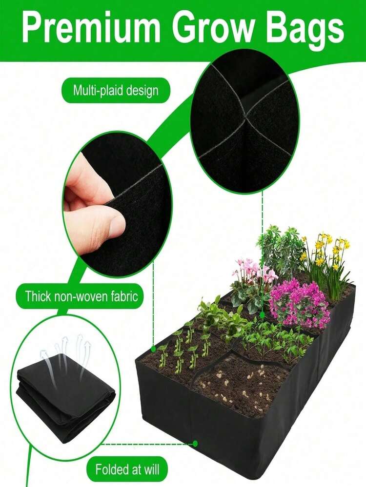 Black Multi-Pocket Planting Bag, Breathable Non-Rotting Root, Balcony Yard Vegetable Flower Planting Trough, Reusable Non-Woven Fabric Planting Box For Home Gardening, Large Capacity Planting Trough, Movable Rectangular Planting Bag, Home Vegetable Garden Planting Trough, Multiple Sizes Available, High-Raised Vegetable Garden Planting Bed, Vegetable Planting Bag, Large Garden Felt Bag, Reusable Large Capacity Potato Planting Container - Black - View 6