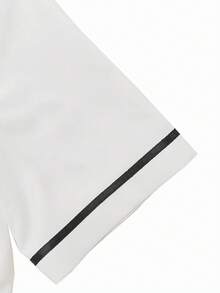 Áo sơ mi nữ thanh lịch màu trắng, cài một hàng khuy, viền đen tương phản, cổ áo buộc rời, tay ngắn, thích hợp cho công sở, mùa xuân/hè. - trắng - Xem 9