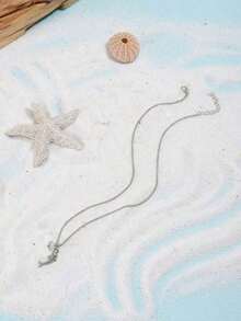 1pc Popular Women Fashionable Beach & Ocean Theme Personalized Shark Natural Stone Pendant Necklace, Ideal Gift For Wedding, Engagement Party, Halloween - Bạc - Xem 10