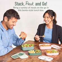 Stackable 3 Compartment Lunch Box With Utensils Strap Khaki Green Bento Container For Adults - Khaki Green - View 4