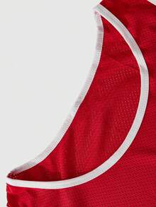 Jersey Basket Tanpa Lengan Bergaya Amerika Klasik, Bahan Jala yang Bernapas, Atasan Olahraga Kebugaran untuk Pria - Merah - View 5