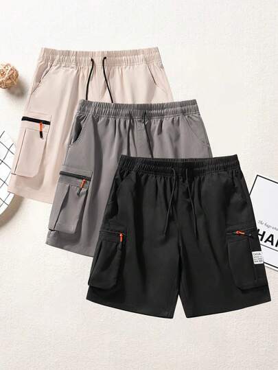 Men's Summer Outdoor Casual Cargo Shorts With Drawstring Waist And Unique Side Pockets, Fashionable Design Suitable For Casual, Camping, Office, Party And Other Occasions