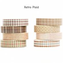 8 Rolls Retro Arts Adhesive Tapes, Flowers / Plaid Washi Tape Charming Vintage Washi Tape Set Thin Retro Decorative Masking Tapes For Journals Scrapbooking DIY Crafts Planners Gift Wrapping