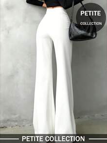 Pantalones rectos de unicolor, elegantes y casuales para mujeres de talla pequeña, adecuados para uso diario, oficina, citas, vacaciones y fiestas