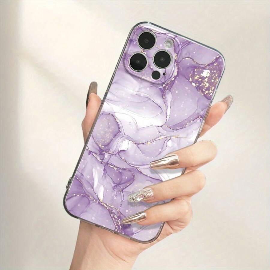 Purple Marble Pattern Phone Case, Compatible With For Iphone,Suitable For IPhone17 Air - 無色 - 查看 1