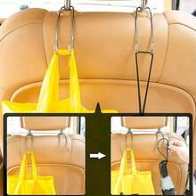 4pcs Stainless Steel Car Hooks, Seat Back Storage Hooks, Non-Magnetic Stainless Steel Double Hooks With Silicone Anti-Slip Pad, Tightly Fit Headrest Rod, No Noise During Driving