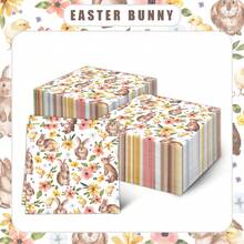 20pcs/Pack Easter Bunny Spring Theme Disposable Paper Napkins, 3-Ply Thickened Watercolor Printed Tissue Paper, Easter Egg Hunt Birthday Party Decor, Rabbit Theme Tableware, Towels - Multicolor - View 10
