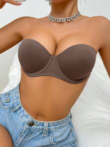 蜜桃女孩摩卡棕色衬垫文胸，性感舒适的钢圈文胸，配有可拆卸肩带 - 摩卡棕 - 查看 6