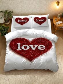 2/3pcs Bedding Set, Heart & Love Print Pattern, Comfortable Bedroom Decor, Suitable For Valentine's Day, Birthday, Holiday Gift (1*Duvet Cover+1/2*Pillow Case), Excluding Filler Material - P25117315W - View 4