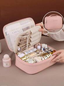 Túi đựng mỹ phẩm nhiều lớp dung tích lớn, chất liệu PU, khóa kéo, cầm tay tiện dụng, unisex, dùng được cả ở nhà và khi đi du lịch, quà tặng cá nhân hóa, quà sinh nhật, quà Ngày của Mẹ, quà tốt nghiệp, có thể dùng làm vật trang trí phòng, túi đựng mỹ phẩm, hộp đựng đồ trang điểm, túi đựng đồ dùng cá nhân. - Nhiều màu - Xem 5