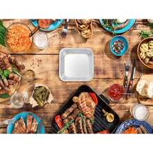 WANBAO - Paquete de 20 sartenes de aluminio desechables con tapas, 20.32 x 20.32 cm, moldes de aluminio para hornear, hornear, pasteles, panes, brownies, pan, pastel de carne, lasaña - 8'' x 8'' (paquete de 20) - Ver 7