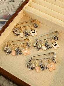 1件套时尚婴儿车、奶瓶、衣服、奶嘴、脚印主题胸针首饰