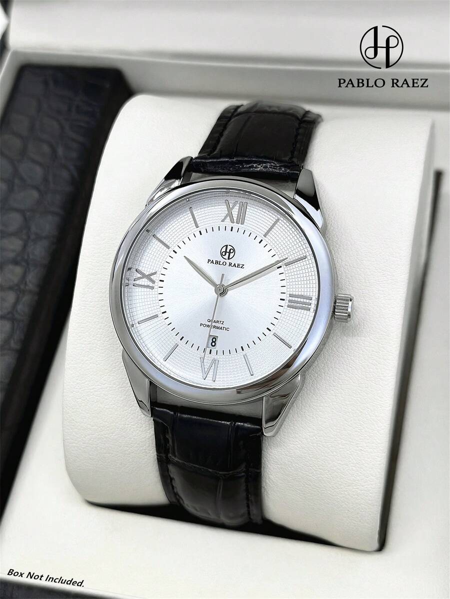 Đồng hồ Pablo Raez 1 chiếc, kiểu dáng đơn giản, đồng hồ đeo tay doanh nhân chính hãng dành cho quý ông, thép không gỉ, màu bạc sang trọng không gỉ, dây da microfiber đen mềm mại và thoải mái, thiết kế vạch chỉ giờ La Mã thời trang, hiển thị ngày, chống nước 50M, thương hiệu nổi tiếng.