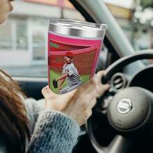 304 Stainless Steel Double Silver Edge Vacuum Insulated Drum 340g - Reusable Travel Cup With Stainless Steel Straw - This Is A Stainless Steel Water Cup About The Zack Wheeler Theme - Leak Proof, Sweat Proof, Can Maintain Hot And Cold Temperatures For Hours, Frees Of Bisphenol A, Suitable For Car Cup Holders, Very Suitable For Match Days, Sports Events, Commuting, Office Rest And Outdoor Activities, Durable Double Wall Structure Fashionable Fan Gift - Silver - View 6