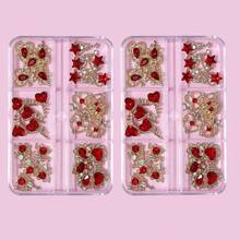 30件套3D美甲装饰品，适用于美甲，3D装饰套装，金色底钉，彩色红色爱心美甲水钻和水晶，适用于亚克力指甲，DIY美甲宝石，美甲用品