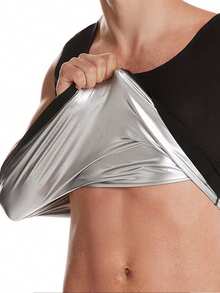 1pc Men's Sports Fitness Compression Shirt, Sweat-Wicking Body Shaper Sauna Vest - Black - View 3