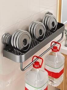 1pc Wall-Mounted Shower Caddy (With Suction Cups), With Towel Hooks, Space-Saving Bathroom Organizer For Shampoo, Soap, And Toiletries, Bathroom Shelf And Storage Box, Bathroom Tray