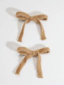 2个/套 柔软针织海马造型发夹，带毛绒蝴蝶结，适合女性日常及旅行装扮，可爱情人节礼物，发饰，发夹，发爪，秋季，校园用品，优雅，学院风，冬季，女士冬季穿搭，蝴蝶结