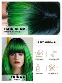 7JHH WIGS 这款24英寸绿色黑色渐变长款层次假发，带刘海，专为女性设计，深色发根，采用柔软耐热纤维全机织合成直发，适合派对、角色扮演、万圣节、音乐节等各种场合佩戴。 - 薄荷綠 - 查看 8
