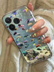 1pc Marine Animal Illustration Transparent Phone Case Compatible With IPhone 17, 16, 16e, 15, 14, 13, 12, 11 Pro Max, X, XR, XS, 8, 7 Plus, Protective Cover - Clear - View 3