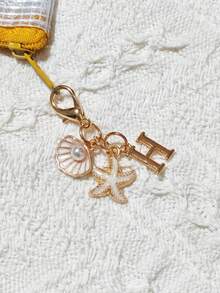 1pc Bohemian Style Gold Letter Keychain With Shell And Starfish Decoration, A-Z Letter Options, Suitable For Holiday And Beach Themes - Multicolor - View 17