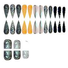 Orange French Tips Press On Toenails Orange Wave Press On Nails Long Stiletto False Nails With 3D Silver Swirl Design Rhinestone Fake Toenails Black Lines Fake Nails For Women Manicure 48Pcs - ColorJ - 查看 3