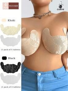 2/4 Pairs Plus Size Breathable Invisible Lace Lift Bra Tape, Random Printed, Suitable For Strapless Wedding Dresses, Lift Bra Tape For Large Bust - Multicolor - View 9