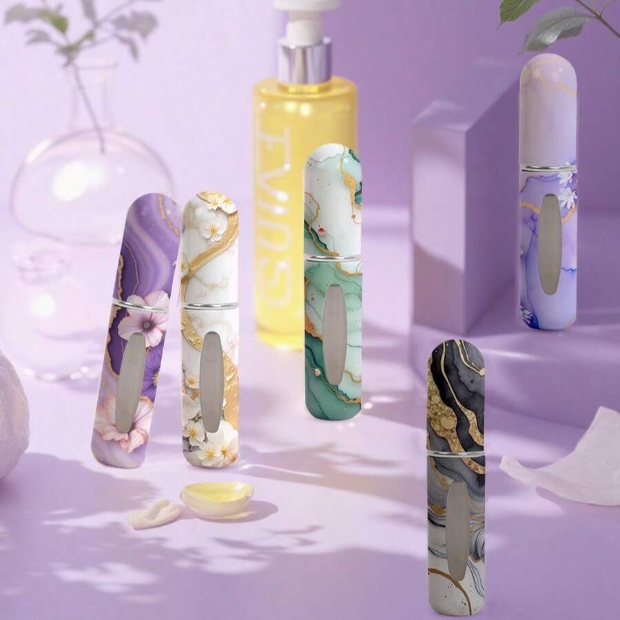 1 Single-Pack Floral Pendant Perfume Spray Bottle, Marble Pattern Perfume Dispenser, Travel-Sized Perfume Dispenser, Mini Perfume Sprayer, Multiple Colors Available, Birthday Gift, Holiday Gift, Travel-Sized 5ml. - Black - View 1