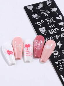 2pcs Heart Flower Nail Art Stamping Plate, Heart Love Letter Valentine's Day Design Y2K Style Printing Template Nail Art Accessories Tools, DIY Manicure Salon, Nail Supplies - Silver - View 5