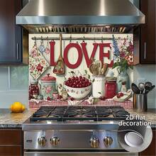 1-Piece 2D Flat Decorative Wall Sticker For The Kitchen, Featuring Designs With Themes Of Love, Cherries, And Flowers. Suitable For Decorating Dining Room Walls, Home Interiors, And Living Rooms. Includes One Piece Of Kitchen Decoration And Accessories. - Multicolor - View 7