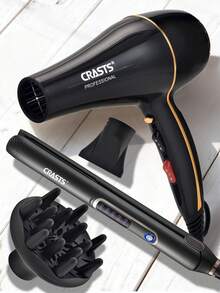 CRASTS Professional Hair Dryer & Straightener Set, High-Power Hair Dryer, Hair Stylist Salon Use, Hair Straightener, 2-In-1 Styling Set, Hair Dryer & Straightener Gift Set - Black - View 12