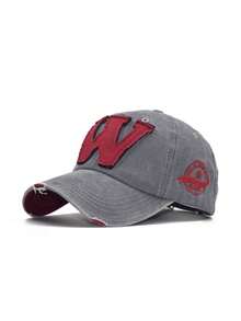 Gorras béisbol lavadas con bordado de letra W en cursiva, nuevas de primavera y otoño, con estilo personalizado, protección solar para actividades al aire libre - Gris - Ver 3