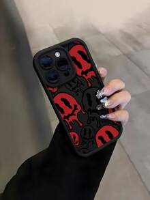 Skeleton 1pc Minimalist Red Twisted Smiling Face Pattern TPU Material Phone Case Compatible With IPhone 17/17 Pro Max/17 Pro/Air/13/16 Pro/16 Pro Max/16/15/14/12 Pro Max/13 Pro Max/11 Pro/14 Pro/15 Pro/12, Fashionable Protective Soft Case, High-End Luxury, Unisex Phone Case - Multicolor - View 1