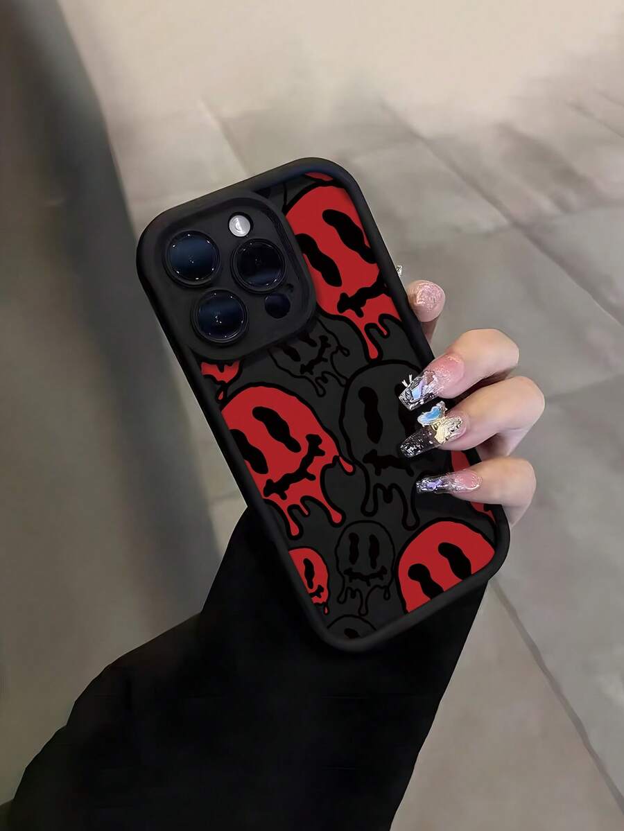 Skeleton 1pc Minimalist Red Twisted Smiling Face Pattern TPU Material Phone Case Compatible With IPhone 17/17 Pro Max/17 Pro/Air/13/16 Pro/16 Pro Max/16/15/14/12 Pro Max/13 Pro Max/11 Pro/14 Pro/15 Pro/12, Fashionable Protective Soft Case, High-End Luxury, Unisex Phone Case - Multicolor - View 1