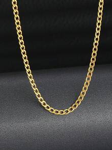 1pc Fashionable Classic Gold Stainless Steel Chain Necklace, Street Style Jewelry, Unisex, Party/Festival Gift Accessory - Gold - View 6