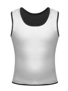 1pc Men's Sports Fitness Compression Shirt, Sweat-Wicking Body Shaper Sauna Vest - Black - View 7