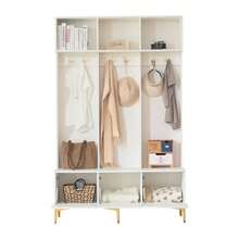 Wardrobe Set With Bench, Multifunctional Storage Bench, Open Storage, 6 Hooks And Gold Legs, Suitable For An Entryway Or Living Room, White, W 120/D 40/H 191.5 Cm - 白色 - 查看 11