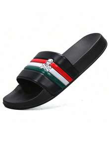 青少年、校园学生户外休闲拖鞋、室内家居拖鞋、户外沙滩拖鞋、人字拖、套脚凉鞋，柔软舒适（骷髅图案）