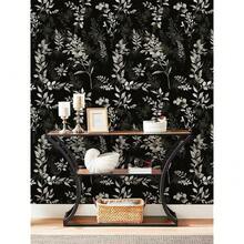 Wallpaper Peel And Stick Dark Leaf Removable Wallpaper Black Renter Friendly Wallpapers For Bathroom Boho Textured Se- Adhesive Contact Paper For Kitchen Cabinet 17.5 X 118 In - Đen/Xám - Xem 5