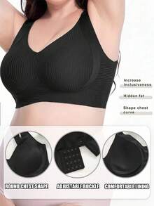 4-Piece Plus Size Bra, Seamless Breathable Wireless Sports Bra For Women - Full Coverage Design, Anti-Slip Material, With Lifting And Support Functions, Comfortable To Wear, Ribbed Details, Made Of Nylon And Elastic Fiber Blend, Hand Wash. Elegant Solid Color Design.Plus Size Lingerie - Nhiều màu - Xem 3