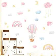 1 Set Pink Hot Air Balloon, Moon, Star, Cloud, Balloon Wall Stickers For Baby Girl Nursery, Kids Bedroom, Infant Party, Home Decor, Gift - Pink - View 6