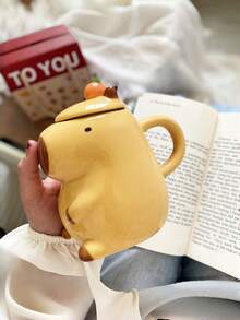 Kapybara keramisk mugg med lock, kreativ tecknad kapybaradesign keramisk kopp, intressant kapybaramugg för hemmabruk - Multifärgad - Visa 2