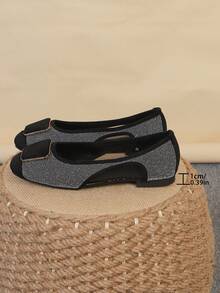 Zapatos de ballet para mujer, zapatos planos con puntera cuadrada y suela blanda, zapatos planos versátiles, mocasines planos negros con cuentas, talla grande, tallas del 35 al 43 - Diseño de cielo estrellado negro hueco (cierre trapezoidal) - Ver 7