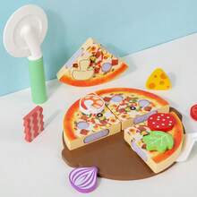 儿童木制披萨DIY切割玩具套装，适合男孩女孩角色扮演，儿童节和生日礼物 - 彩色 - 查看 8